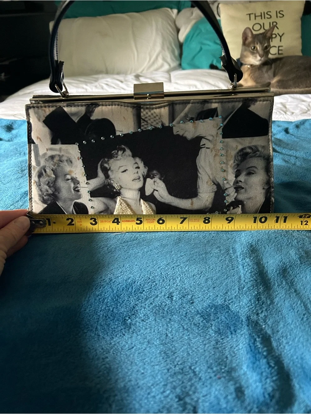 Black & Cream Marilyn Monroe Print Top-Handle Clutch